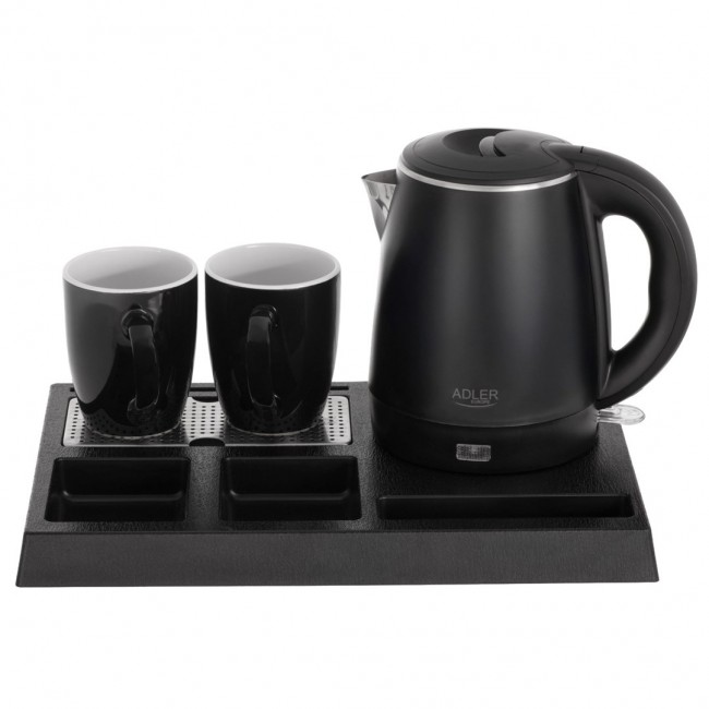 Adler AD 1387 Hotel kettle stainless steel 1 L + tray with cups black