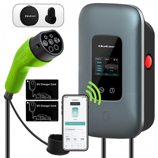 Qoltec Stacja adowania EV Typ2 do samochodu elektrycznego i hybryd | 3 fazy | 22kW | 32A | Wi-fi | LCD | RFID | Smart life | TUYA | Wallbox | 5m Qoltec Stacja adowania EV Typ2 do samochodu elektrycznego i hybryd | 3 fazy | 22kW | 32A | Wi-fi | LCD | RFID | Smart life | TUYA | Wallbox | 5m