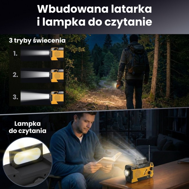 Extralink RADIO AWARYJNE SOLARNE Z KORBKA DYNAMO POWERBANK 4000MAH Z LATARKA SOS SR-4000 Portable Analog Black, Orange