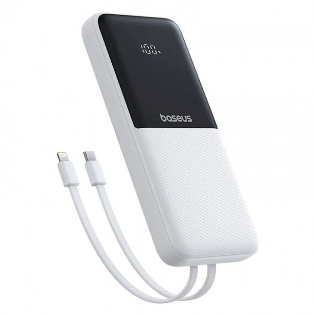 Baseus Lipow Power Bank 10000mAh 22.5W with Two Built-in Cables (with Baseus Simple USB-A - USB-C 3A 20cm Cable) - White