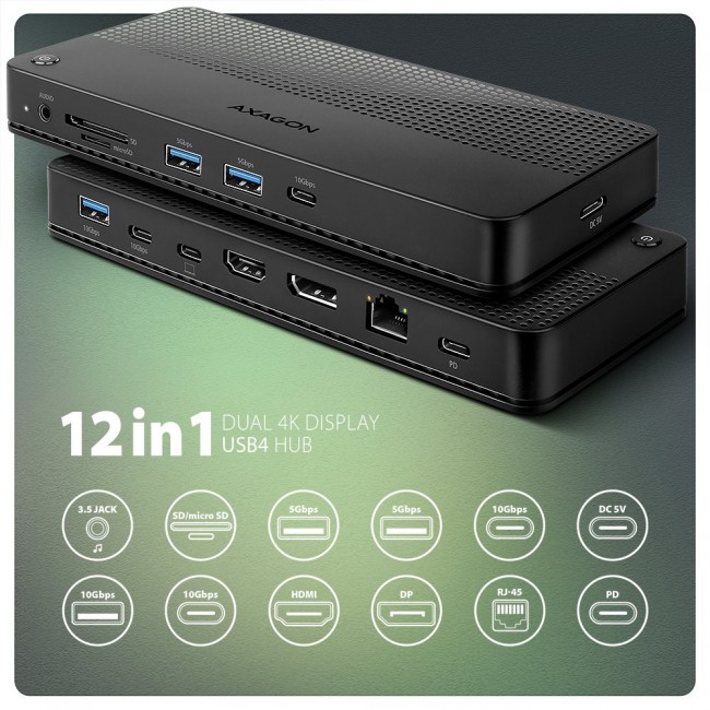 Axagon HMC-U4 laptop dock/port replicator Wired USB4 Black Axagon HMC-U4 laptop dock/port replicator Wired USB4 Black
