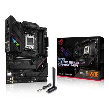 Asus | ROG STRIX B650E-F GAMING WIFI | Processor family AMD | Processor socket AM5 | DDR5 DIMM | Memory slots 4 | Supported hard disk drive interfaces SATA, M.2 | Number of SATA connectors 4 | Chipset AMD B650 | ATX
