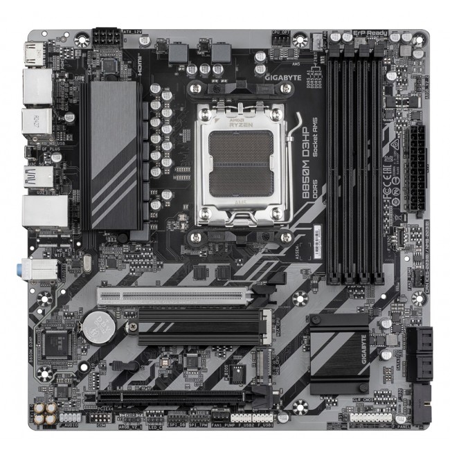 GIGABYTE B850M D3HP Motherboard - AMD Ryzen 9000 Series CPUs, 5+2+2 Phases Digital VRM, up to 8200MHz DDR5 (OC), 1xPCIe 5.0 + 1xPCIe 4.0 M.2, GbE LAN, USB 3.2 Gen 2 GIGABYTE B850M D3HP Motherboard - AMD Ryzen 9000 Series CPUs, 5+2+2 Phases Digital VRM, up to 8200MHz DDR5 (OC), 1xPCIe 5.0 + 1xPCIe 4.0 M.2, GbE LAN, USB 3.2 Gen 2