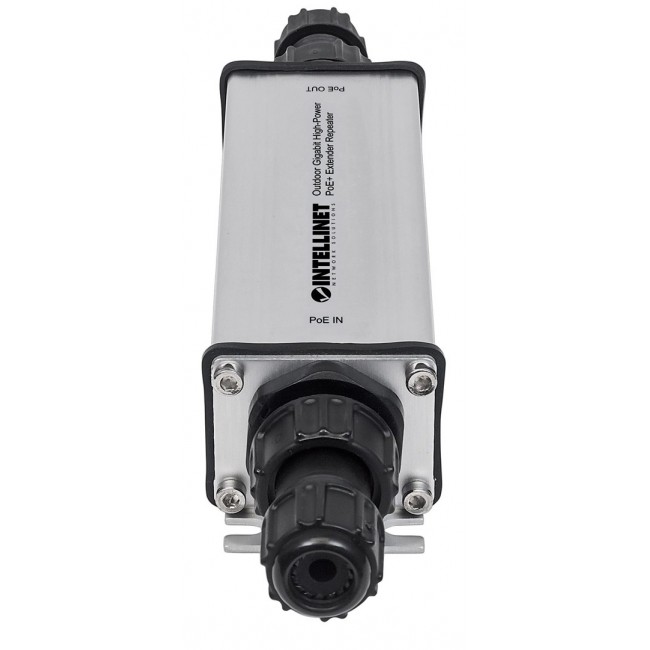 Intellinet Outdoor Gigabit High-Power PoE+ Extender Repeater, IEEE 802.3at/af Power over Ethernet (PoE+/PoE), Extends Range up to 100m, Metal, IP65