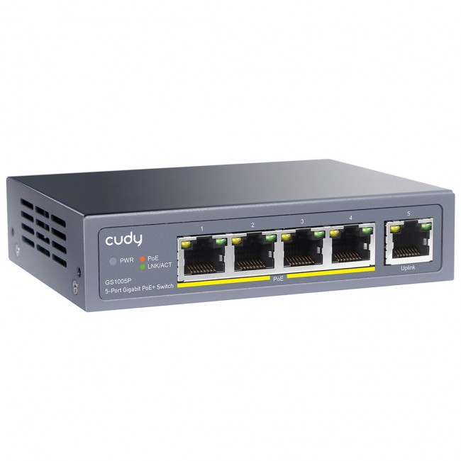 Cudy GS1005P network switch Gigabit Ethernet (10/100/1000) Power over Ethernet (PoE) Grey Cudy GS1005P network switch Gigabit Ethernet (10/100/1000) Power over Ethernet (PoE) Grey