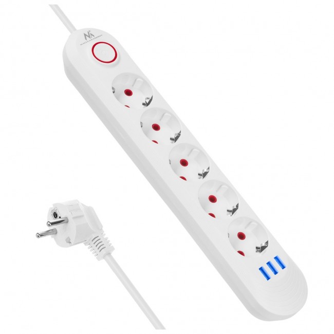 Maclean power strip, 5 socket extension + 3xUSB, 110-240V AC 50/60Hz, 2.1A max 2500W, 1.5m, white, MCE395 W Maclean power strip, 5 socket extension + 3xUSB, 110-240V AC 50/60Hz, 2.1A max 2500W, 1.5m, white, MCE395 W