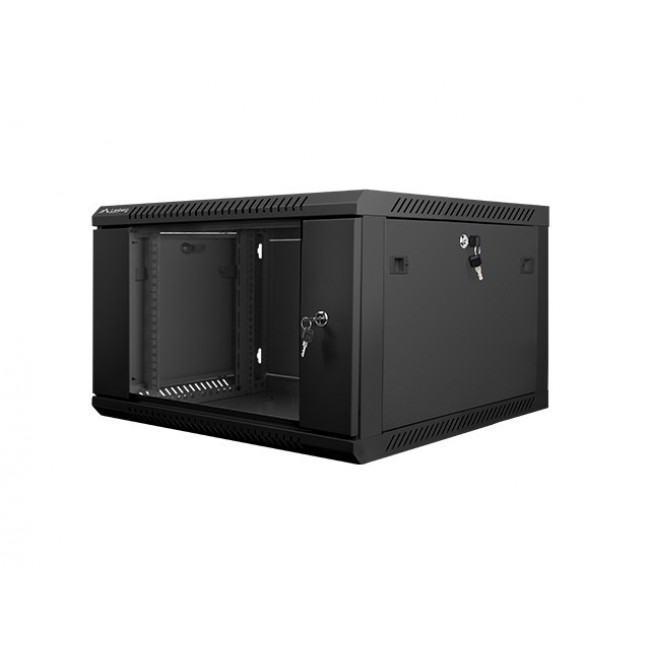 Lanberg wall-mounted installation rack cabinet 19'' 6U 600x600mm black (glass door)