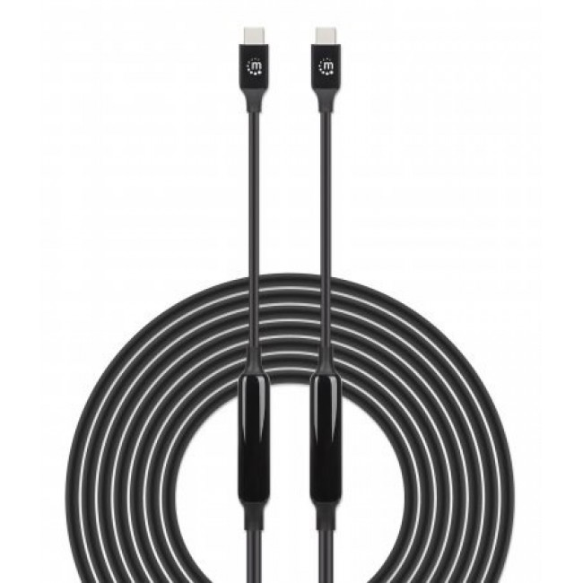 Manhattan Active USB-C to USB-C Cable, 5m, USB 3.2 Gen 2 (formerly USB 3.1 Gen 2), 10 Gbps, 3A/60W Fast Charging, SuperSpeed+ USB, DisplayPort Alt Mode Video up to 8K@60Hz, Black, Three Year Warranty