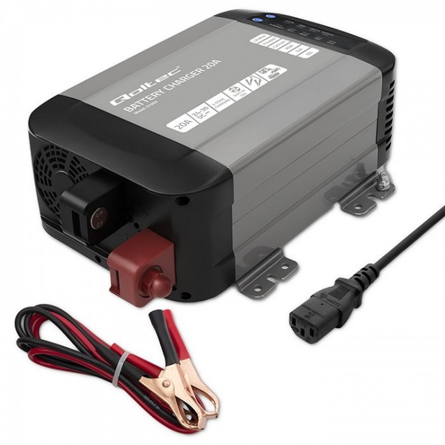 Qoltec Smart Monolith Battery Charger for LiFePO4 AGM GEL SLA batteries | 20A | 24V