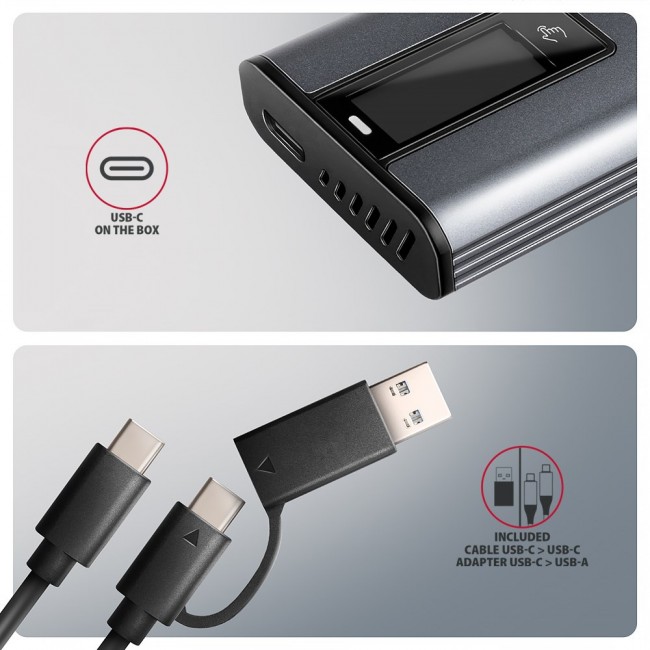 Axagon EEM2-SD2 USB-C 10Gbps - M.2 NVMe & SATA SSD DISPLAY box