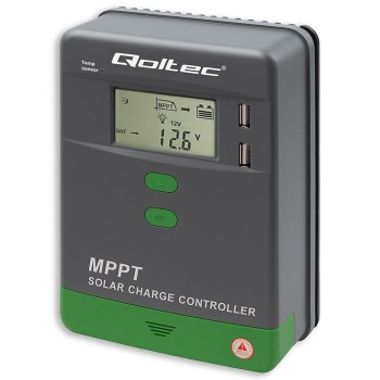 Qoltec Solarny regulator adowania MPPT z czujnikiem temperatury 20A |12V / 24V | LCD | 2 x USB | GEL | LiFePO4