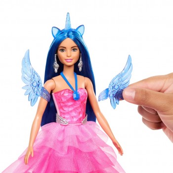 Barbie A Touch of Magic Unicorn Toy, 65th Anniversary Commemorative Doll with Blue Hair, Pink Gown and Accessories