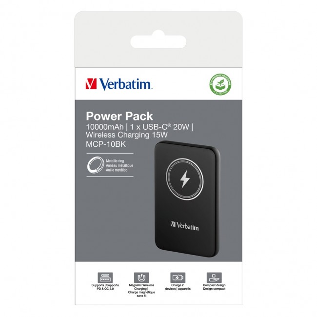 Verbatim Charge 'n' Go Magnetic Wireless Power Bank 10000mAh Black Verbatim Charge 'n' Go Magnetic Wireless Power Bank 10000mAh Black