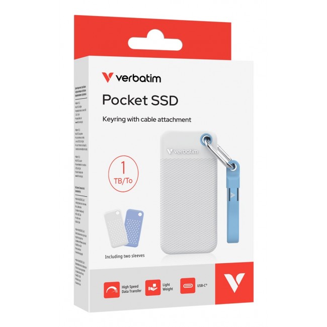 Verbatim Pocket SSD USB 3.2 Gen 2 1TB White/Light Blue incl. two rubber sleeves