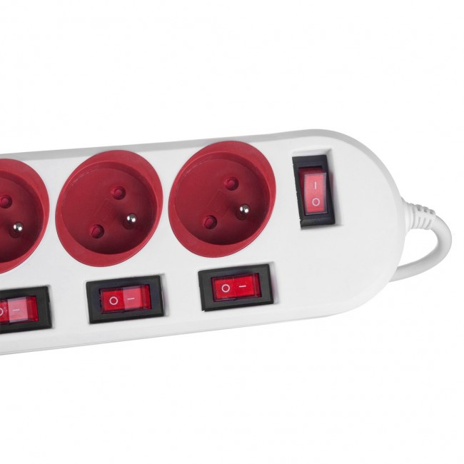 Maclean power strip, 5 socket extension cable, with switches, 250VAC/10A, 1.5m, MCE204 R/W Maclean power strip, 5 socket extension cable, with switches, 250VAC/10A, 1.5m, MCE204 R/W