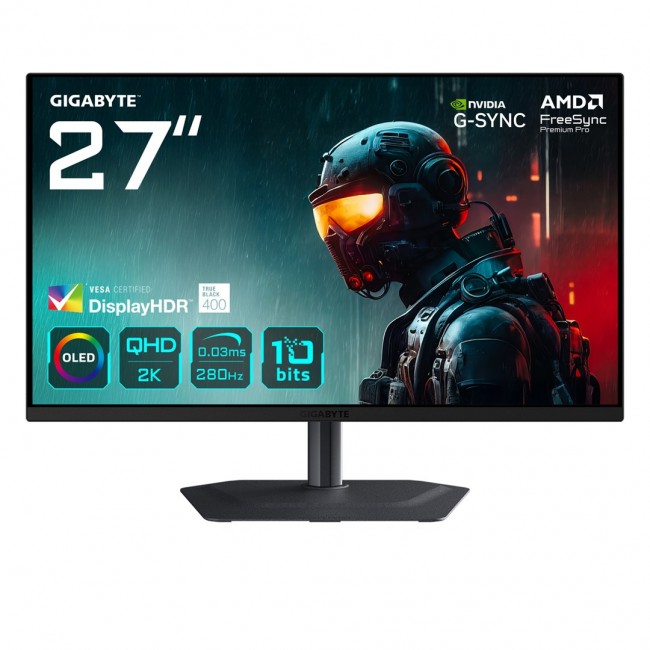 GIGABYTE MO27Q2A 27 OLED 2K QHD Gaming Monitor - 2560 x 1440, 280Hz, 0.03ms, 250 cd/m , FreeSync Premium Pro, DisplayHDR True Black 400, HDMI 2.1, Displayport 1.4
