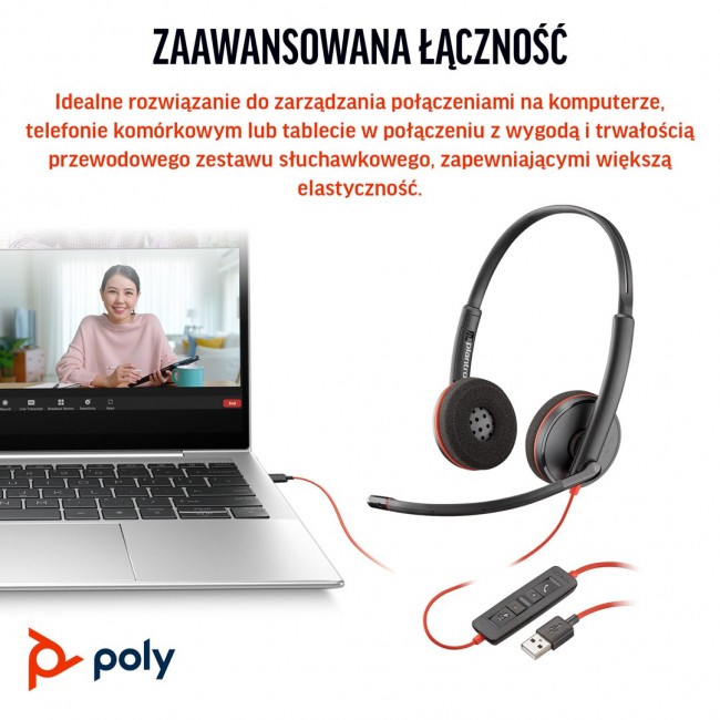 HP Poly Blackwire 3220 Stereo USB-C Headset +USB-C/A Adapter