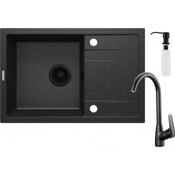 Granite sink with 1-bowl faucet with drainer - with dispenser