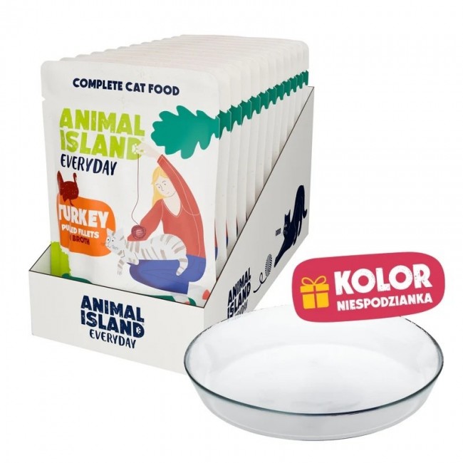 ANIMAL ISLAND Everyday Turkey in broth Box - wet cat food - 12x85g + free plate