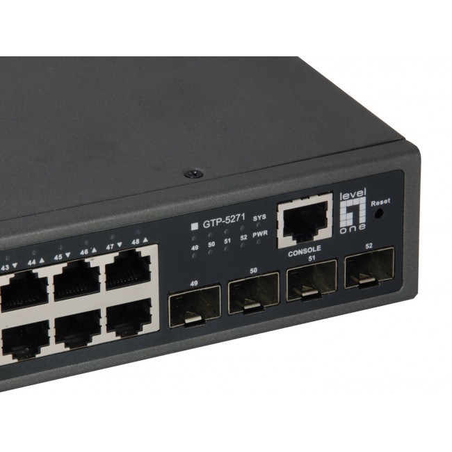 LevelOne 52-Port L3 Lite Managed Gigabit PoE Switch, 4 x 10GbE SFP+, 48 PoE Outputs, 400W PoE Power Budget