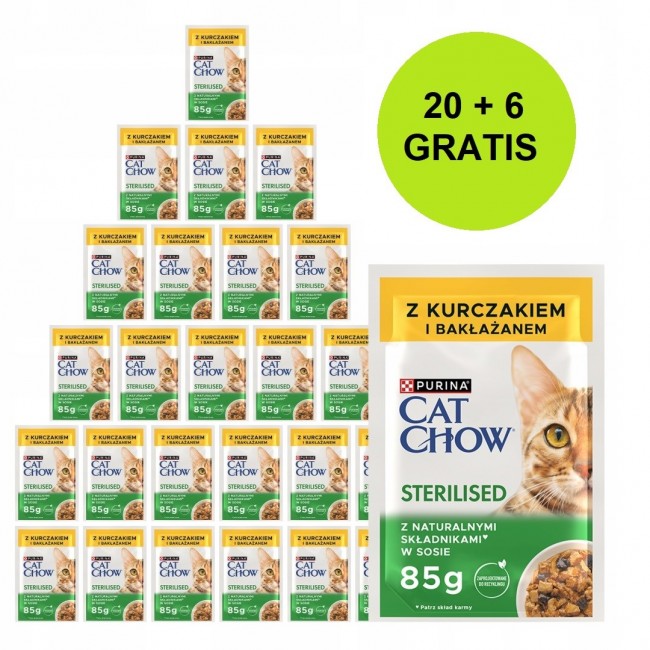 PURINA Cat Chow Sterilised with chicken and eggplant in sauce - wet cat food - 26x85g (20 + 6 GRATIS) PURINA Cat Chow Sterilised with chicken and eggplant in sauce - wet cat food - 26x85g (20 + 6 GRATIS)