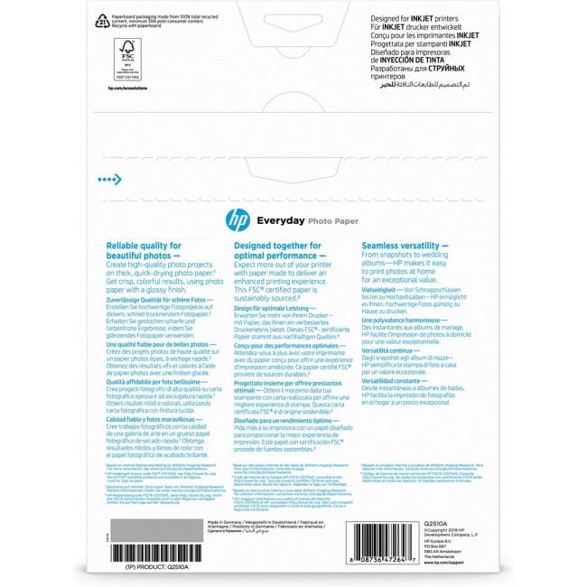 HP Everyday Glossy Photo Paper-100 sht/A4/210 x 297 mm HP Everyday Glossy Photo Paper-100 sht/A4/210 x 297 mm