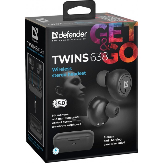 Defender Twins 638 Headset Wireless In-ear Calls/Music Bluetooth Black Defender Twins 638 Headset Wireless In-ear Calls/Music Bluetooth Black