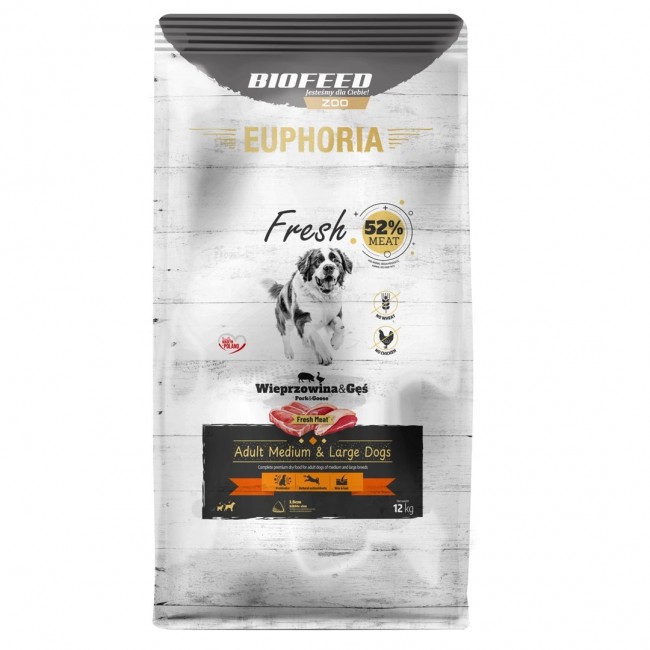 BIOFEED Euphoria Fresh Adult Medium & Large Pork with goose - dry dog food - 12kg