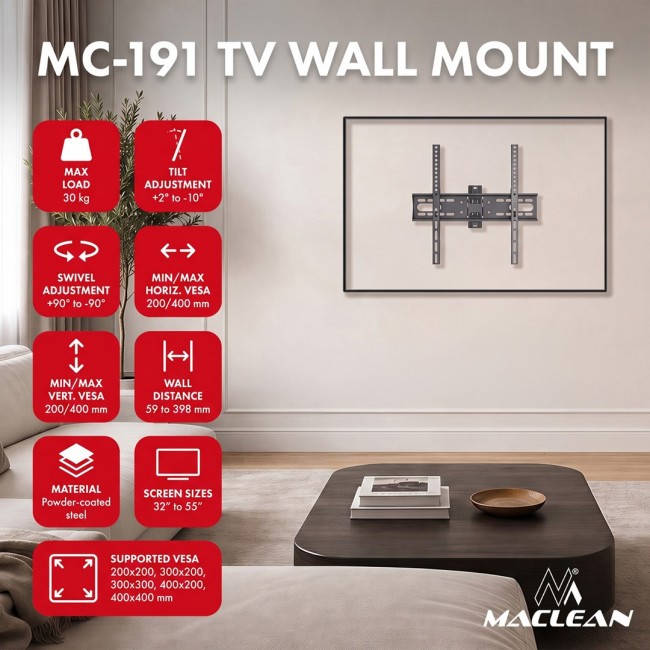 Maclean TV Mount / Bracket, max VESA 400x400, 32-55
