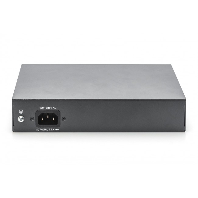 Digitus 8-Port Gigabit PoE Networkswitch, Desktop, unmanaged, 2 Uplink Ports, SFP, 180 W, af/at/bt