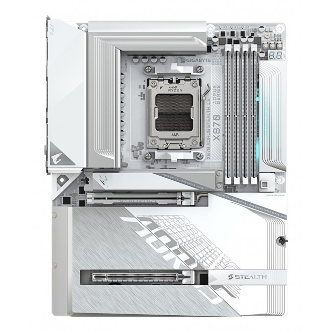 GIGABYTE X870 AORUS STEALTH ICE Motherboard - Supports AMD Ryzen 9000 CPUs, 16+2+2 Phases Digital VRM, up to 8200Hz DDR5 (OC), 2xPCIe 5.0 + 2xPCIe 4.0, Wi-Fi 7, 5 GbE LAN, USB 4