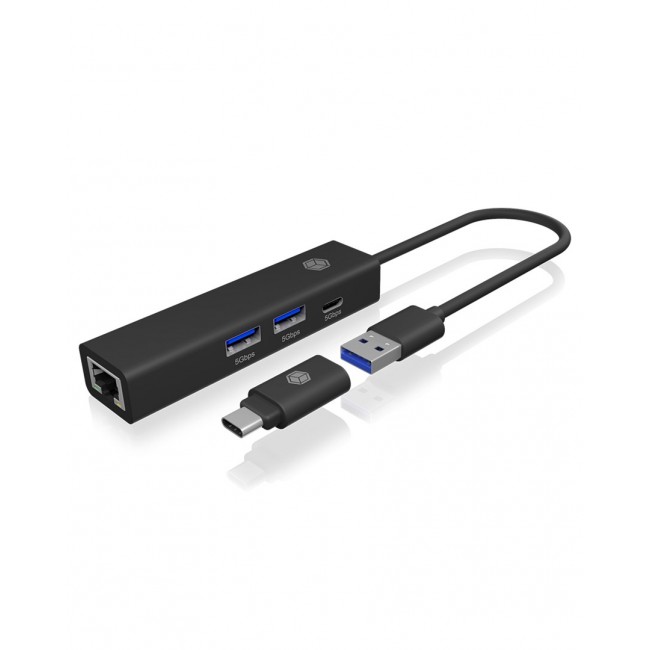 ICY BOX IB-HUB1439-LAN Wired USB 3.2 Gen 1 (3.1 Gen 1) Type-A Black