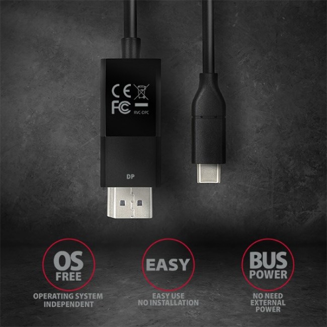 Axagon RVC-DPC video cable adapter 1.8 m USB Type-C DisplayPort Black