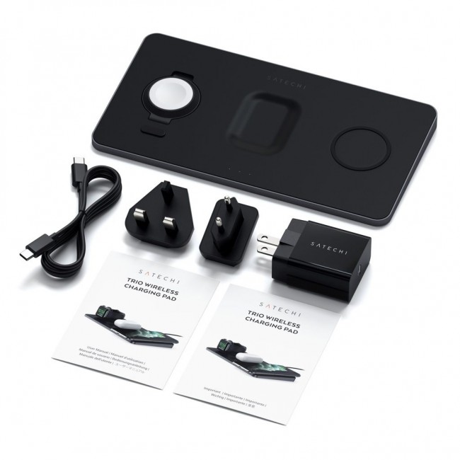 Satechi ST-X3TWCPM mobile device charger Headphones, Smartphone, Smartwatch Black AC Wireless charging Indoor