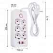 Maclean power strip, 6 socket extension + 4xUSB, 110-240V AC 50/60Hz, 2.1A max 2500W, 1.5 m, white, MCE389 W Maclean power strip, 6 socket extension + 4xUSB, 110-240V AC 50/60Hz, 2.1A max 2500W, 1.5 m, white, MCE389 W