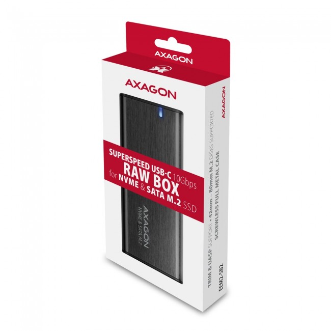 Axagon EEM2-SB2 External USB-C 3.2 Gen 2 metal box for M.2 NVMe & SATA SSD disks. Screwless