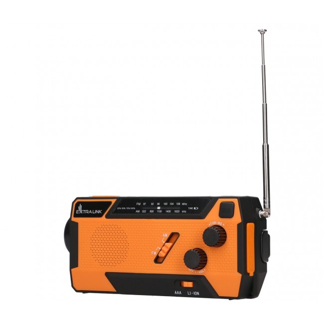 Extralink RADIO AWARYJNE SOLARNE Z KORBKA DYNAMO POWERBANK 4000MAH Z LATARKA SOS SR-4000 Portable Analog Black, Orange