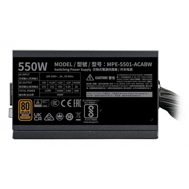 Cooler Master MWE Bronze 550 V3 230V power supply unit 550 W 24-pin ATX ATX Black Cooler Master MWE Bronze 550 V3 230V power supply unit 550 W 24-pin ATX ATX Black