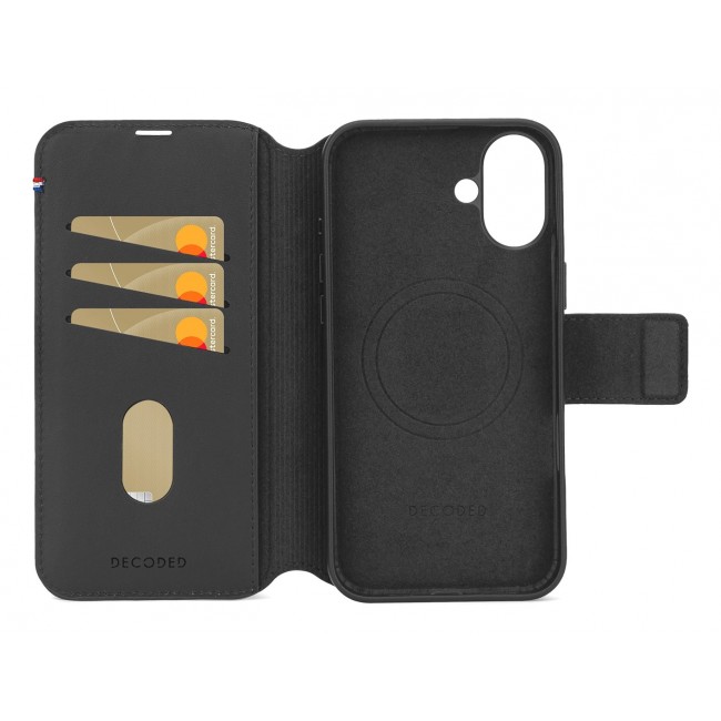 Leather case for iPhone 16, black Leather case for iPhone 16, black