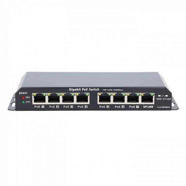 Extralink PoE Switch KRATOS 7x Gigabit PoE, 1x Uplink RJ45, Power Supply 24V 2.5A, 60W
