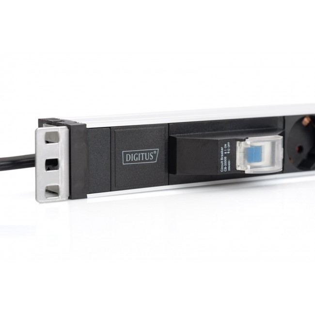 Digitus Aluminum Outlet Strip, 6 safety outlets with circuit breaker