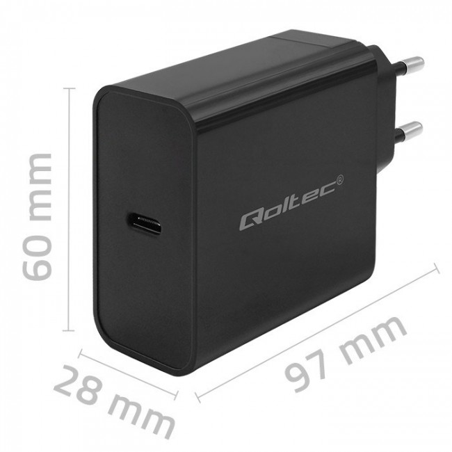 Qoltec 52379 Super Quick PD Charger | 1xUSB-C | 65W | 5-20V | 3-3.25A | Black