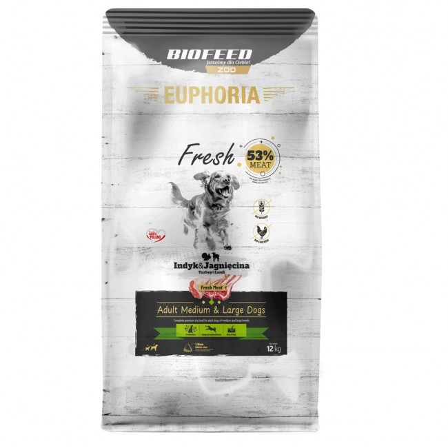 BIOFEED Euphoria Fresh Adult Medium & Large Turkey with lamb - dry dog food - 12kg BIOFEED Euphoria Fresh Adult Medium & Large Turkey with lamb - dry dog food - 12kg