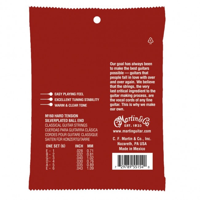Martin M160 Classical Hard Tension (28-43) - classical guitar strings