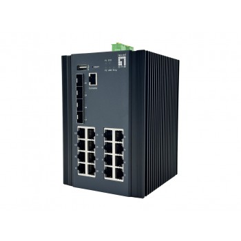 LevelOne 20-Port L2 Plus Managed Gigabit Industrial Switch, 16x 1GbE RJ45, 4x 1/2.5GbE SFP, DIN-Rail, -40 C to 80 C