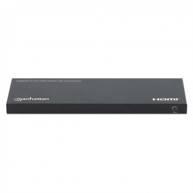 Manhattan 4K@60Hz 8-Port HDMI Splitter with Downscaling, Splits One HDMI Input to Eight HDMI Outputs (1x8), 18G, EDID Switch for Downscaling, Black