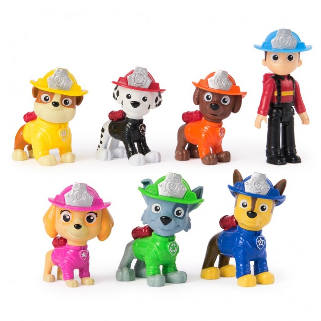 PAW Patrol Fire Rescue Team Pack with 7 Collectible Action Figures, Including Ryder & 6 Pups, Kids Toys for Boys & Girls Ages 3 and Up