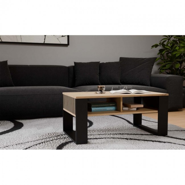 MODERN 2P SLIM ARTISAN COFFEE TABLE WITH BLACK LEGS