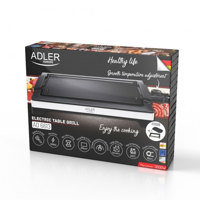 Electric Grill ADLER AD 6613 Table grill 3000W Black Electric Grill ADLER AD 6613 Table grill 3000W Black