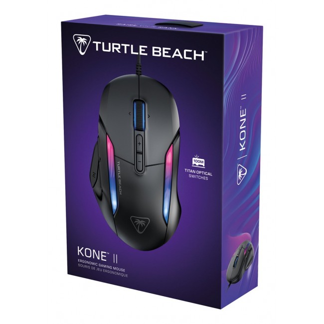 Turtle Beach Kone II Ash Black Wired Ergonomic RGB Gaming Mouse, 26K DPI Optical Sensor, 100M Click Life Optical Switches, 23 Customizable Inputs, 4D Scroll Wheel, Pure PTFE glides Turtle Beach Kone II Ash Black Wired Ergonomic RGB Gaming Mouse, 26K DPI Optical Sensor, 100M Click Life Optical Switches, 23 Customizable Inputs, 4D Scroll Wheel, Pure PTFE glides